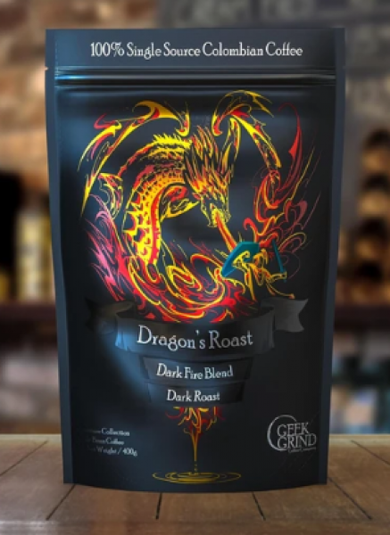 Geek Grind Coffee Dragon Roast Dark Fire Blend Whole Bean 12 oz