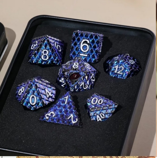 A Role Playing Dice Set Metallic - Dragon Scale Dark Blue Glitter