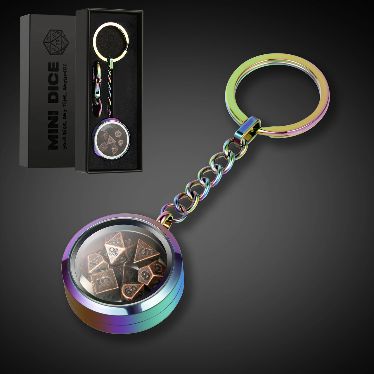 Mini Metal Dice Set Keychain Rainbow