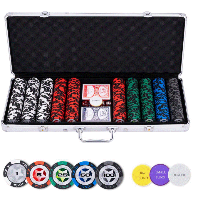 Poker set in silver case, low stake 500 chips (14 grams)