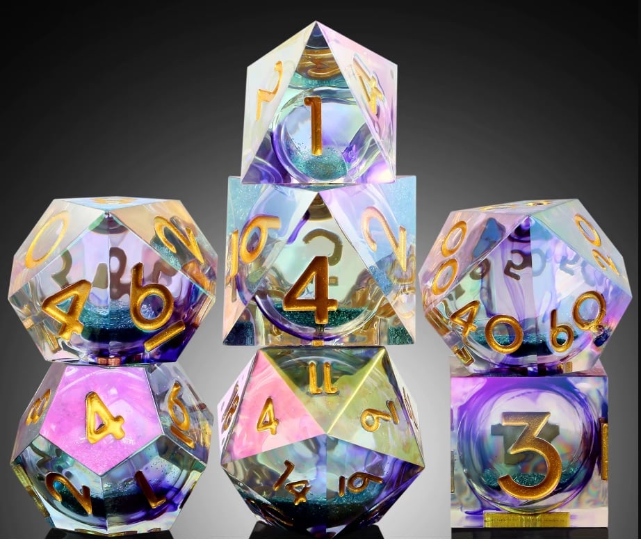 A Role Playing Dice Set - White And Purple Spectral (Blue Liquid Core)