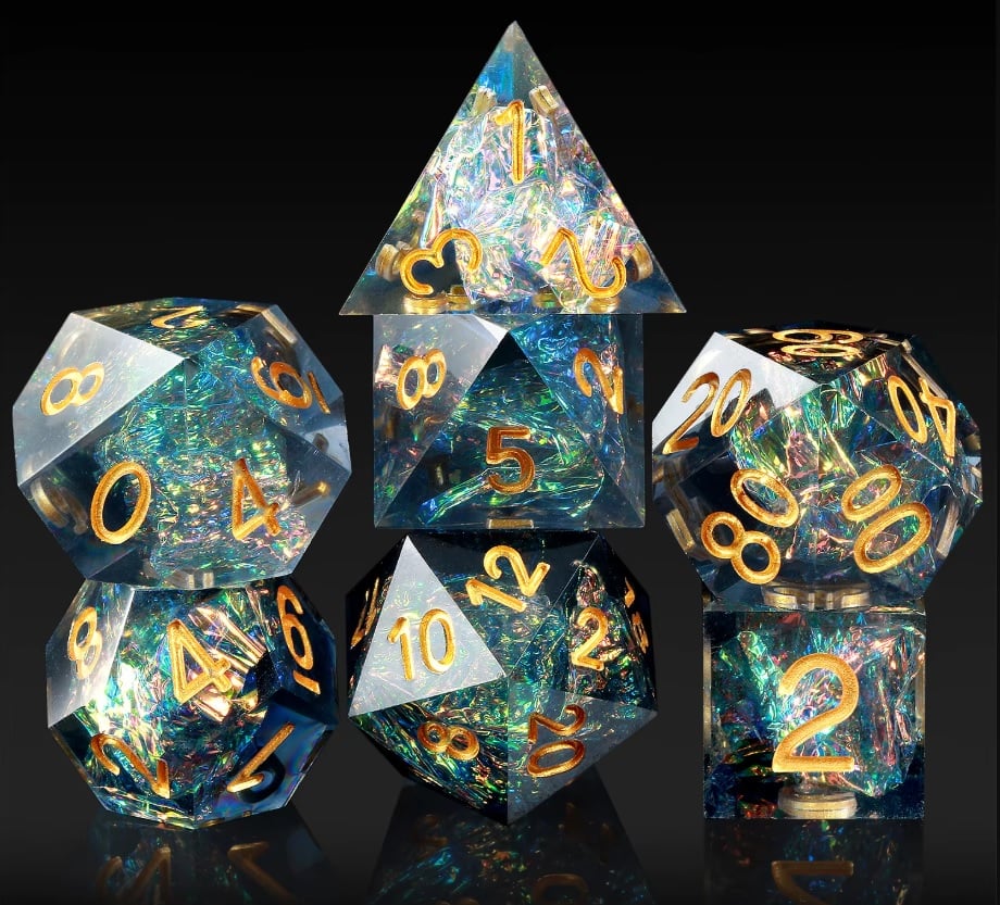 A Role Playing Dice Set - Dark Spectral ( Gold Font)