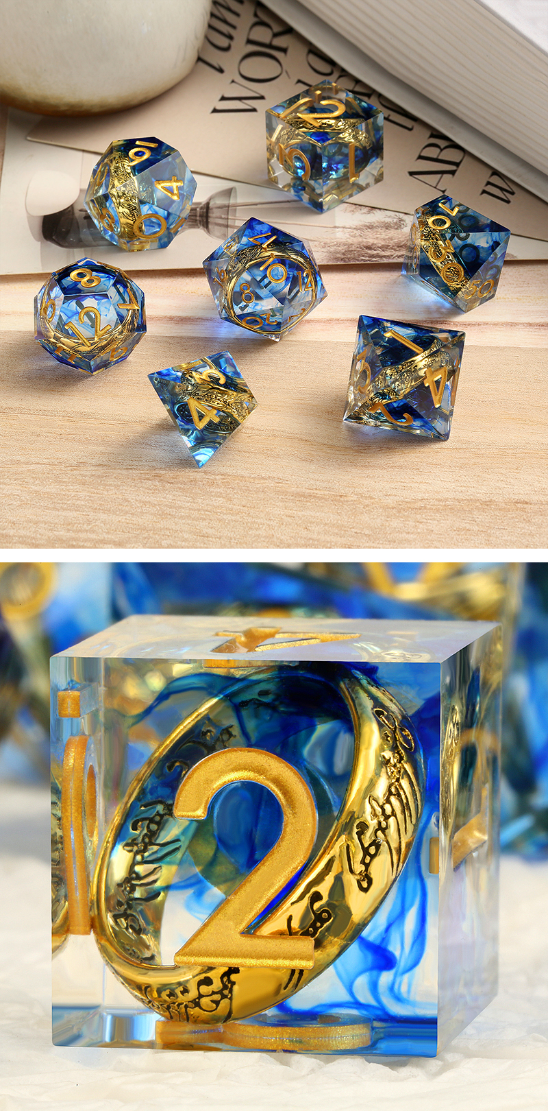 Sharp Edge Dice Set (7) Rings Blue