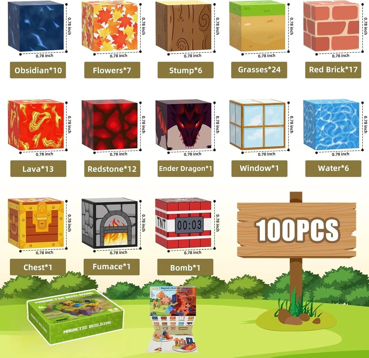 Magnetic Building Blocks Lava 100 st