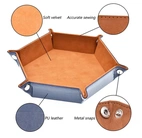 Velvet PU Leather Folding Hexagon Dice Tray - Brun