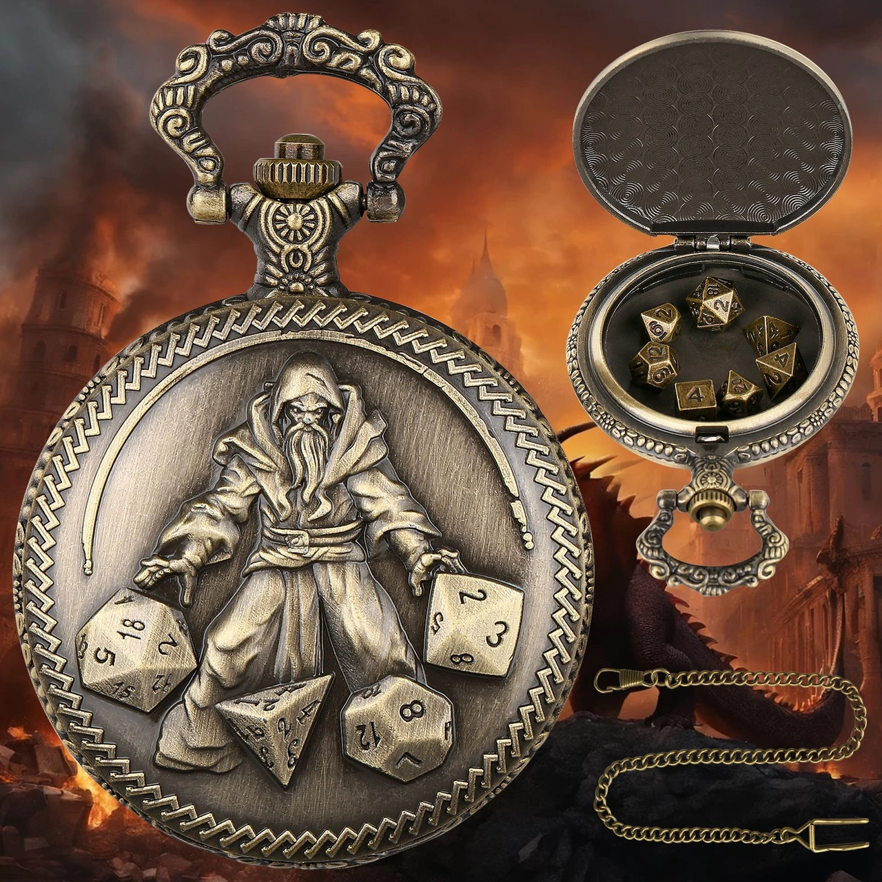 Mini Metal Dice Set Keychain Wizard