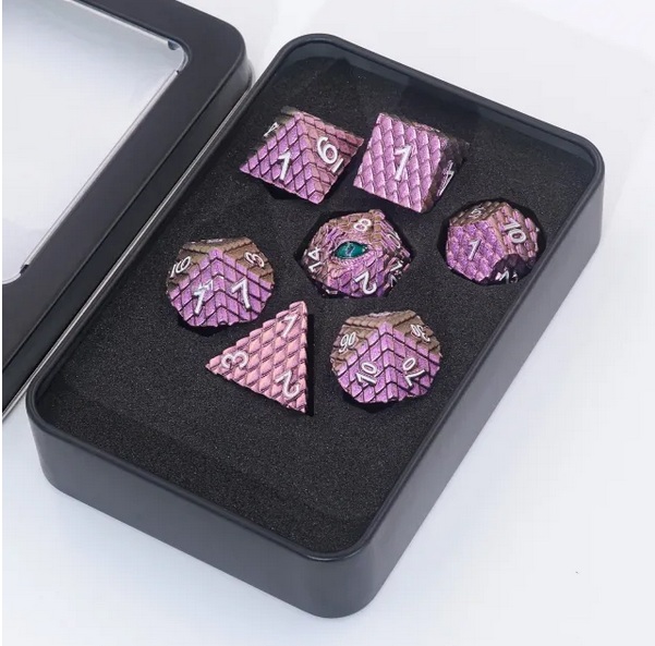 A Role Playing Dice Set Metallic - Dragon Scale Rose Glitter