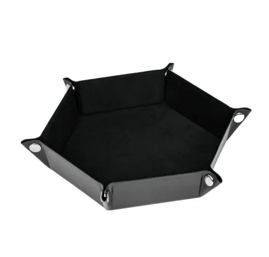 Velvet PU Leather Folding Hexagon Dice Tray - Svart