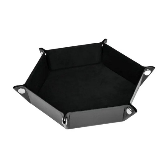 Velvet PU Leather Folding Hexagon Dice Tray - Black