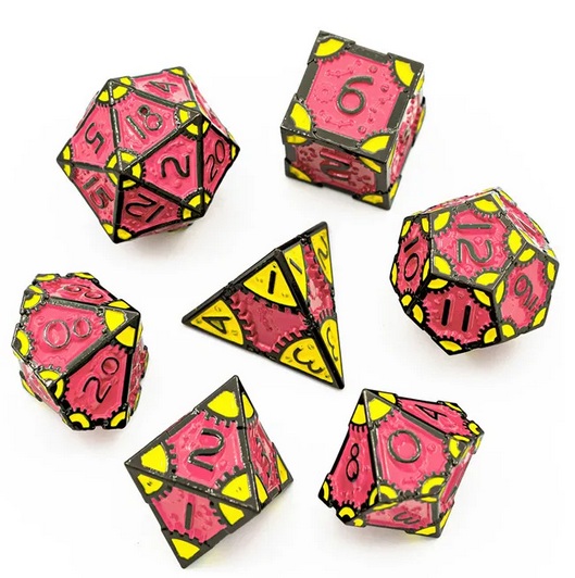 A Role Playing Dice Set Metallic - Steampunk Gold/Pink