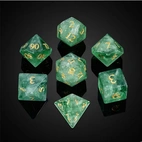 A Role Playing Dice Set - Amethyst Fluorite Crystal Gemstone Dice With leather Hexagon Box