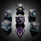 A Role Playing Dice Set - Obsidian Fluorite  Gemstone Stone Dice