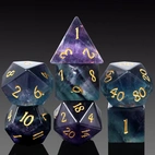 A Role Playing Dice Set - Obsidian Fluorite  Gemstone Stone Dice