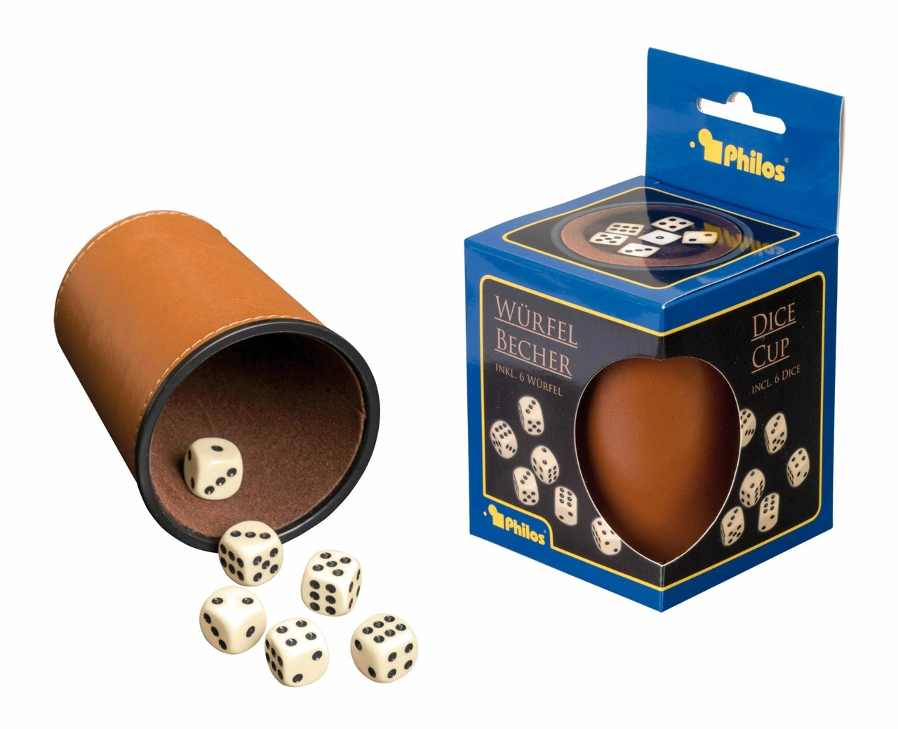 Dice cup, incl. 6 dice