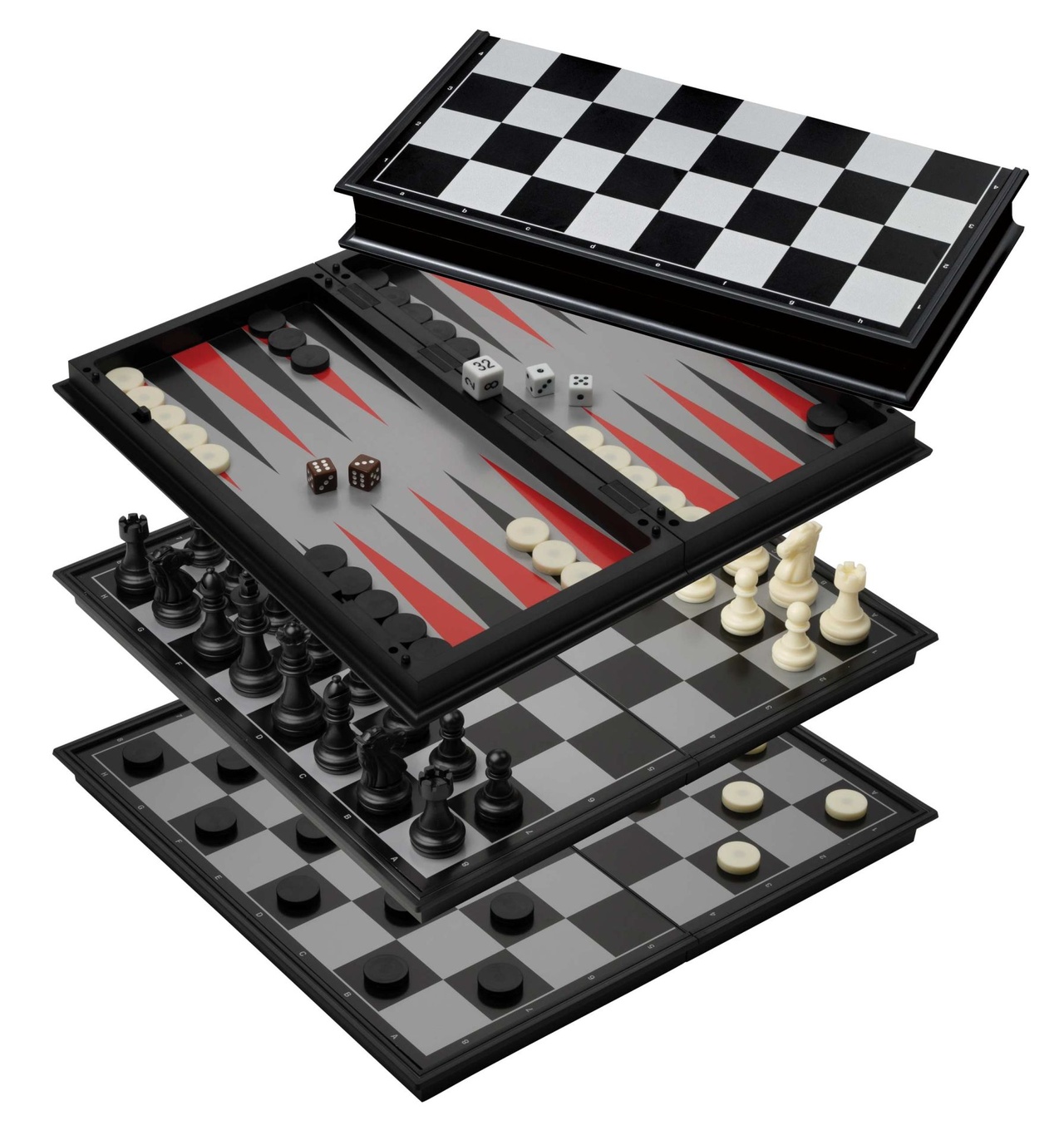 Chess-Backgammon-Checkers-Set, field 37 mm, magnetic (2506)