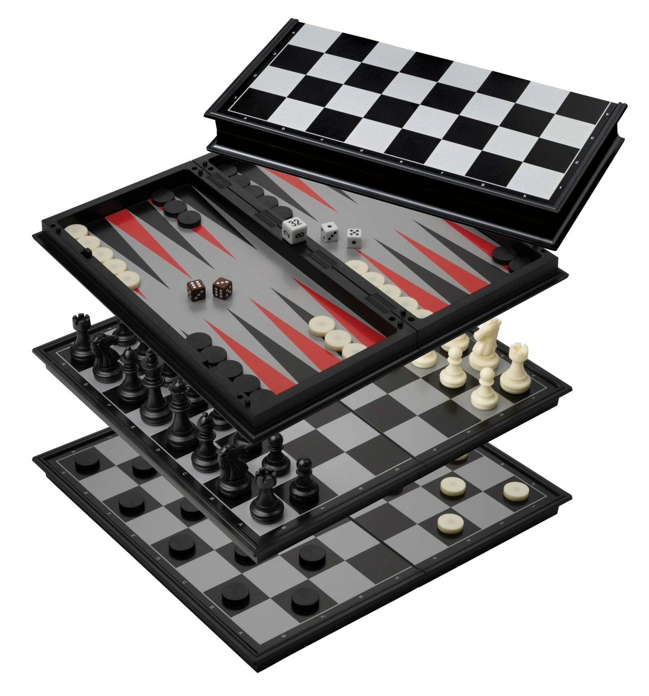 Chess-Backgammon-Checkers-Set, field 37 mm, magnetic (2506)