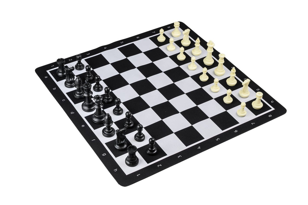 Chess set, rollable, field 55 mm, with plastic pieces and carrying bag (2502)