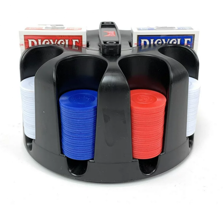 Bicycle Revolving Poker Chip Rack With Handle, 200 x Chips, 2 Decks