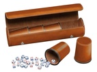 Synthetic leather dice cup set of 5 with case incl. 25 dice, brown (7996)