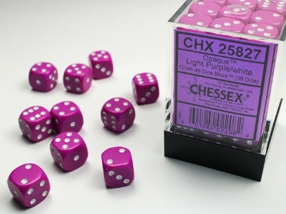 Ljuslila med vita prickar Tärningar 12 mm D6 (36 st) Chessex Opaque (CHX25827)